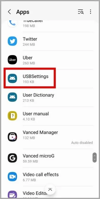 USB-innstillinger på Samsung Phone