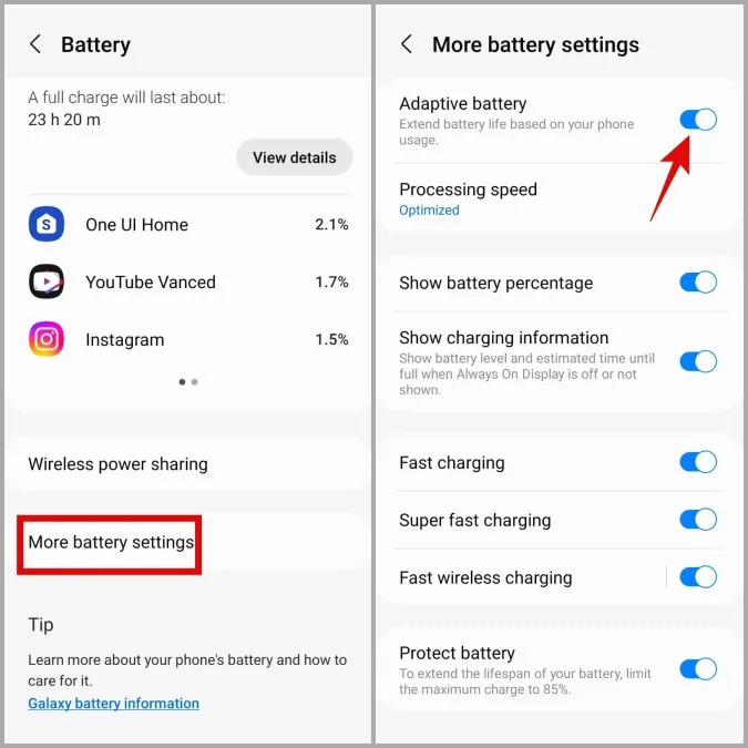 Désactiver la batterie adaptative sur Samsung Phone
