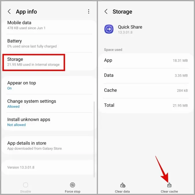 Effacer le cache de Quick Share sur Samsung Phone