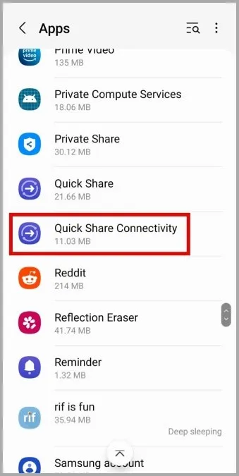 Connectivité de Quick Share sur le téléphone Samsung