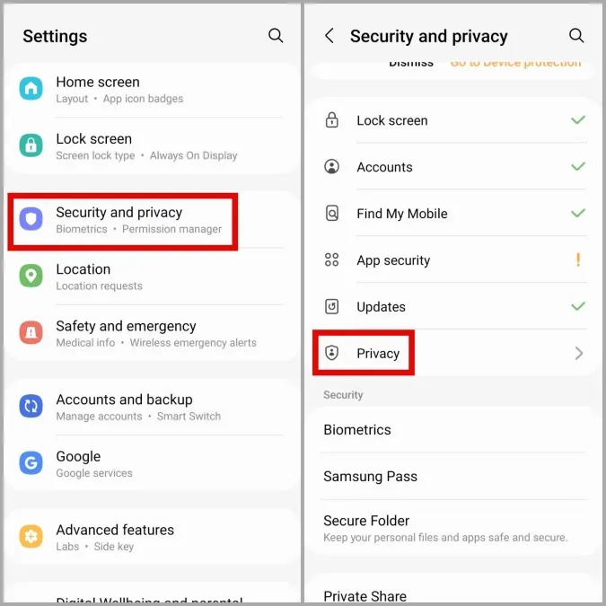 Privacy Settings on Samsung Phone