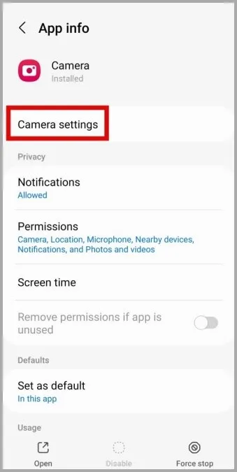 Öppna kamerainställningar på Galaxy Phone
