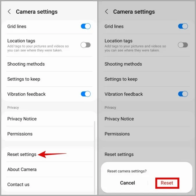 Återställ Samsung Camera App-inställningar på Galaxy Phone