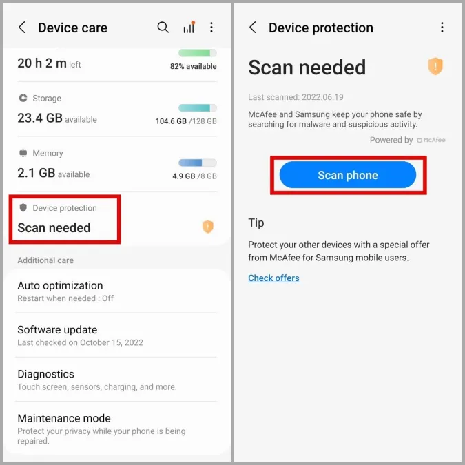 Scan Samsung Phone for malware