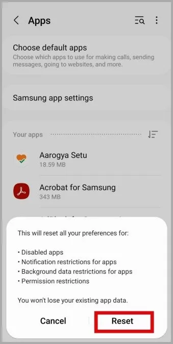 Repor as preferências da aplicação no telemóvel Samsung