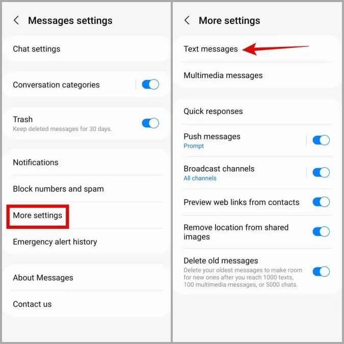 Indstillinger for SMS-beskeder på Samsung Phone