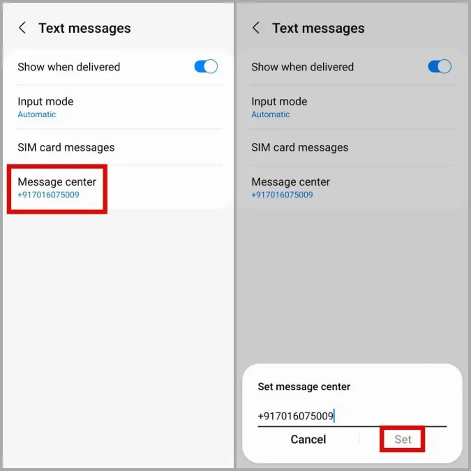 Ändra nummer till meddelandecentral på Samsung Phone