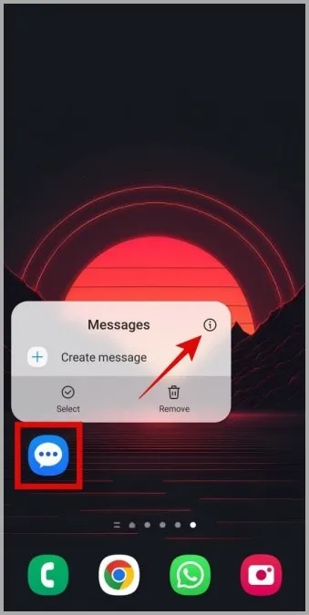 Üzenetek alkalmazás infójának megnyitása a Samsung Phone-on