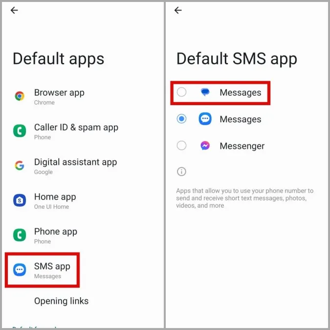 Промяна на приложението за SMS по подразбиране в телефона Samsung