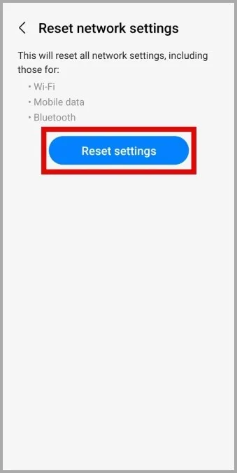 Reset Network Settings Menu on Android