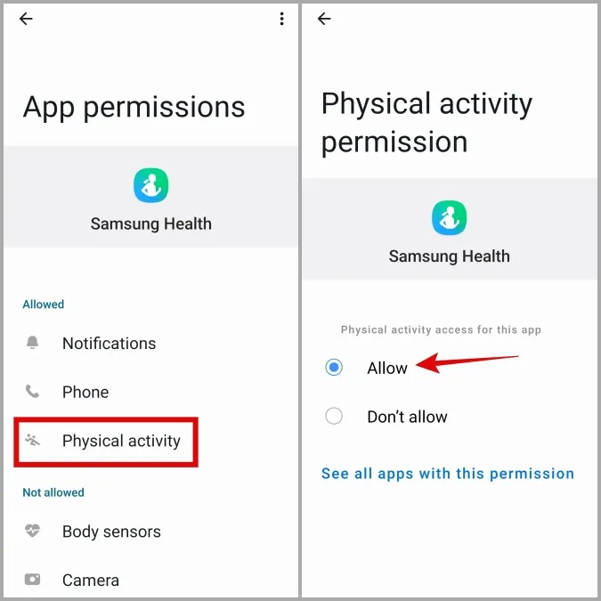 A Samsung Health alkalmazás engedélyezése a fizikai aktivitás nyomon követéséhez a Galaxy Phone-on