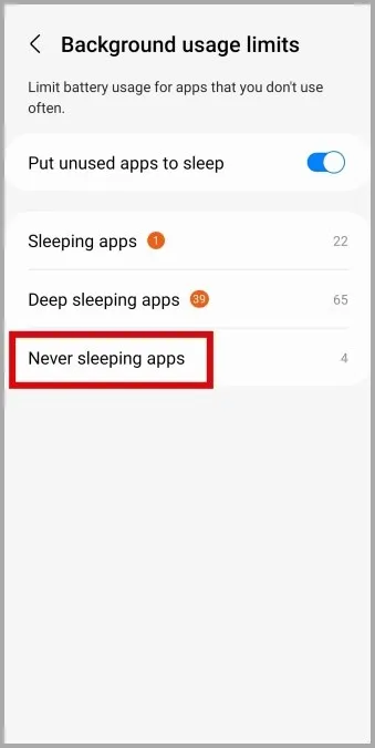 Sleeping Apps en el teléfono Samsung Galaxy
