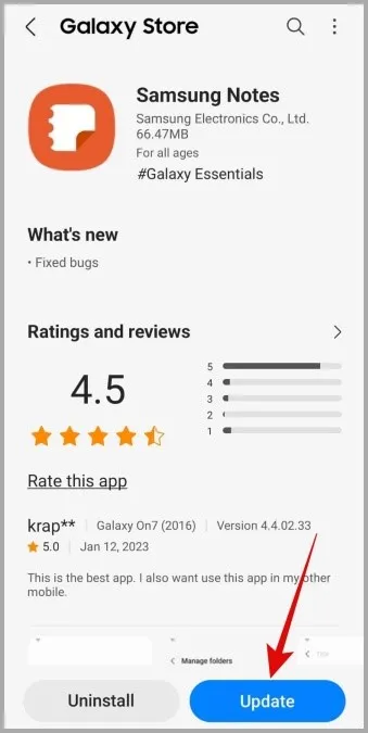 Aplicación Samsung Notes en Galaxy Store