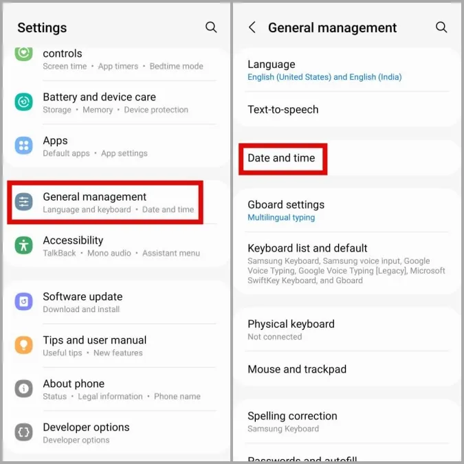 Einstellungen für Datum und Uhrzeit auf dem Samsung Galaxy Phone
