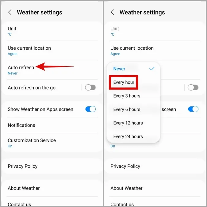 Nastavení automatického obnovení aplikace Počasí v telefonu Samsung Galaxy Phone