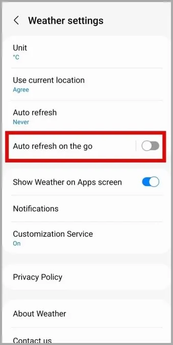 Automatická aktualizace na cestách pro aplikaci Počasí Samsung
