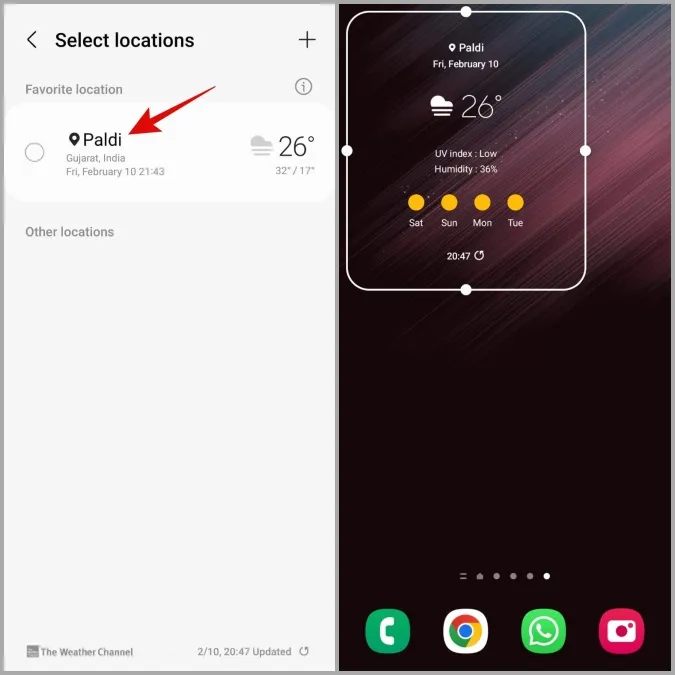 Přidání widgetu počasí do telefonu Samsung Galaxy Phone