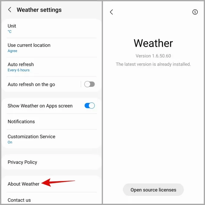 Kontrola aktualizací aplikace Samsung Weather