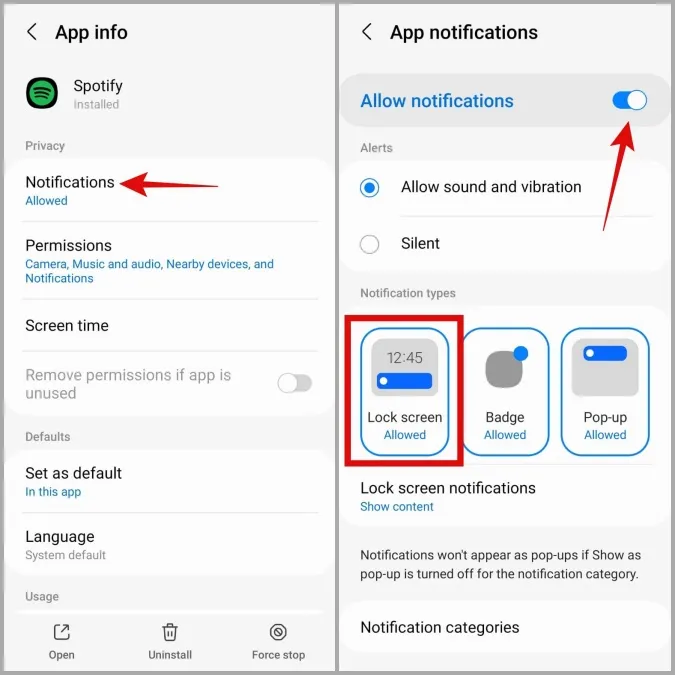 Activer l'autorisation de notification pour l'application Spotify sur Android