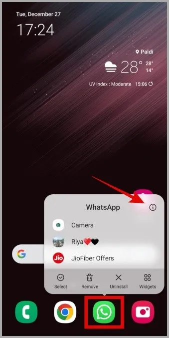 Abrir as informações do WhatsApp no Android