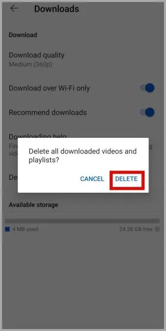 Ta bort nedladdade videor från YouTube-appen på mobilen