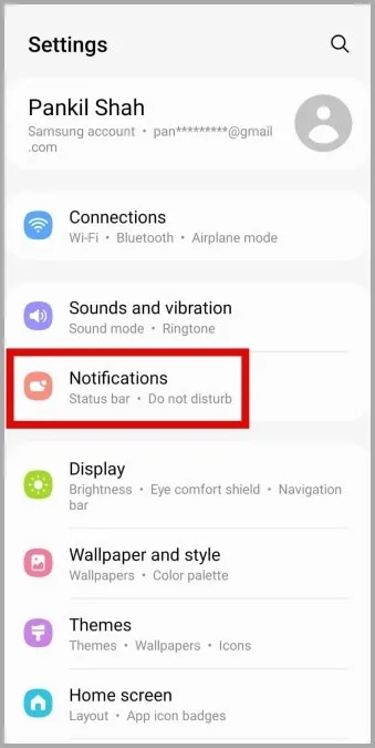 Paramètres de notification sur Android Phone