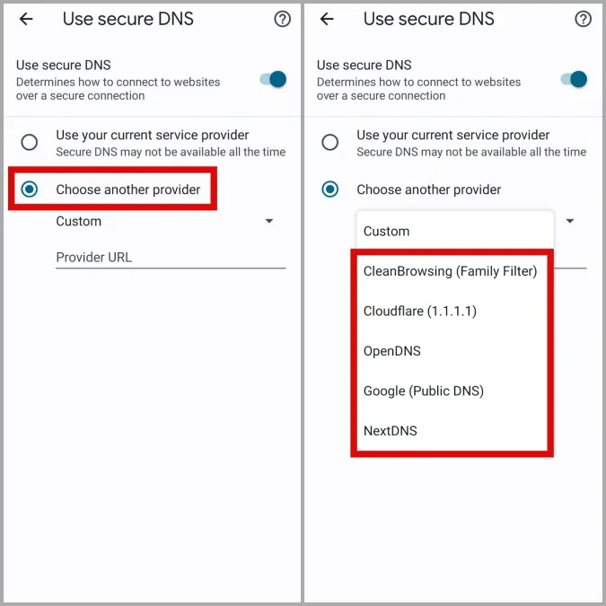 Android 휴대전화의 Chrome DNS 서버 변경