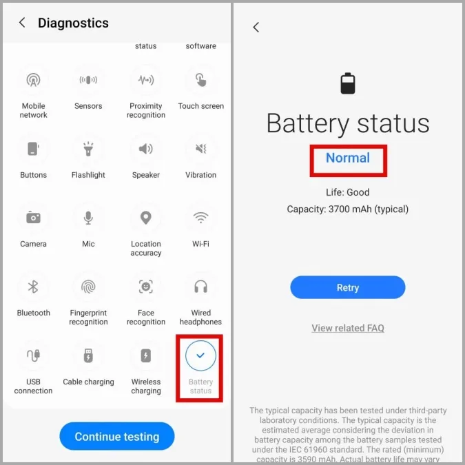 Проверка состояния батареи на телефоне Samsung