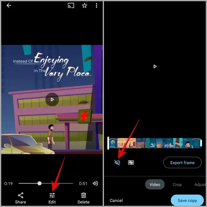 Удаление звука из видео с помощью Google Фото на Android