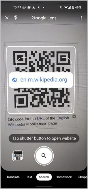 Lentille du widget de recherche Google Pixel Scanner le code QR