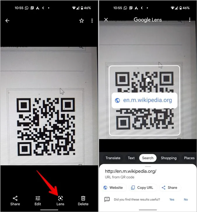 Google Pixel Google Fotos QR-Code scannen
