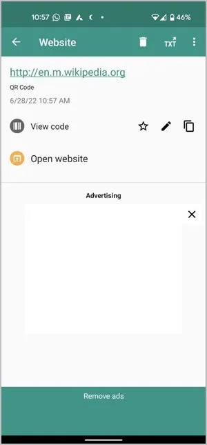 Google Pixel alkalmazás QR-kód beolvasása eredmény