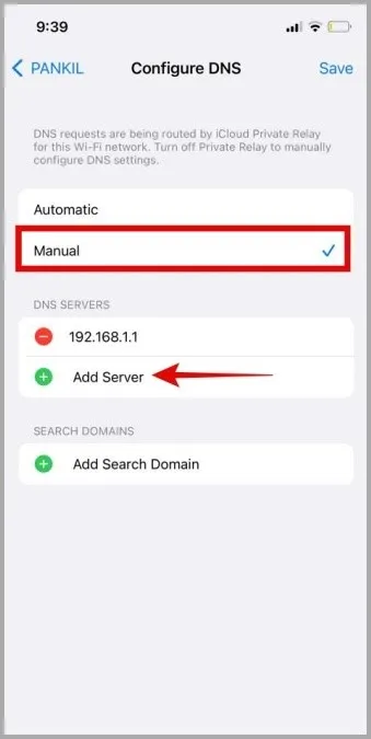 Добавить DNS-сервер на iPhone