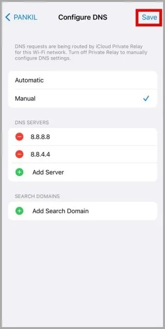 Сохранить конфигурацию DNS на iPhone