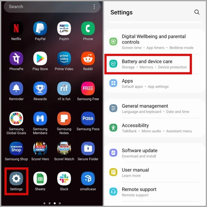 Batteriinnstillinger på Samsung Phone