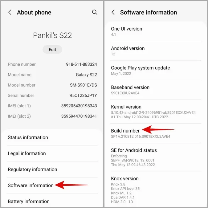 Informazioni sul software del telefono Android