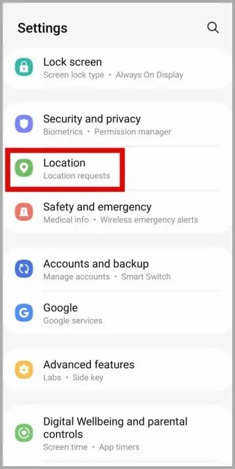 Ajustes de ubicación en Android