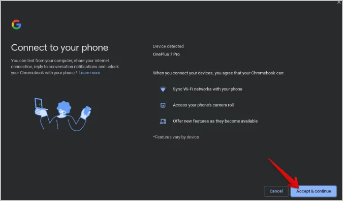 Akzeptieren der Verbindung des Android-Geräts mit ChromeOS
