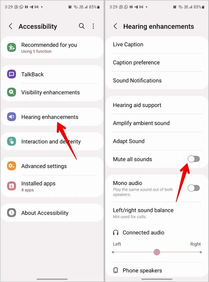 Samsung Galaxy Phone Accessibility Отключите все звуки
