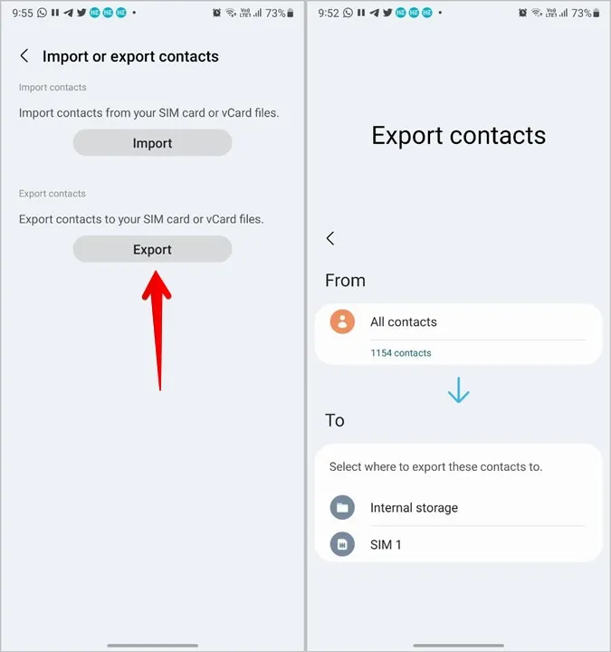 Kontakte Samsung Export