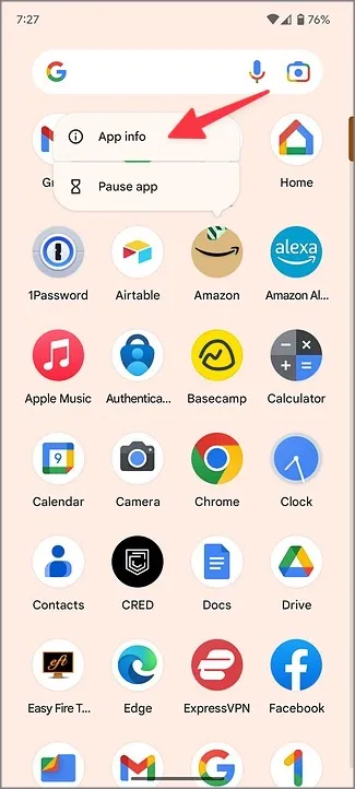 Android에서 앱 정보 메뉴 열기