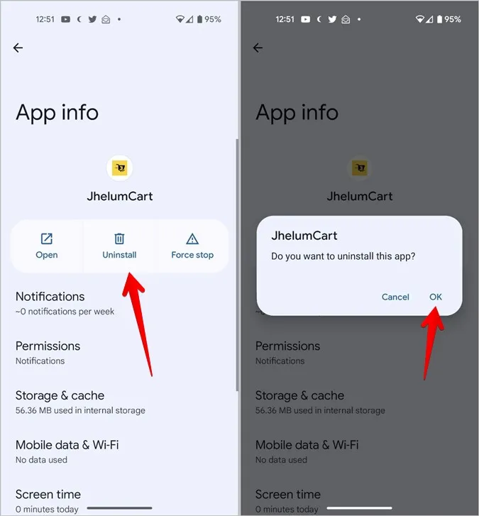 Avinstallera Android-app