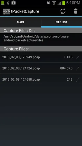 Captura de pantalla de la aplicación Android tPacketCapture