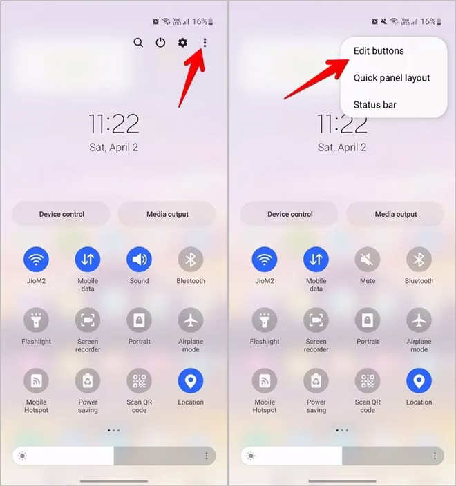 Samsung Quick Tile redigeringsknapper