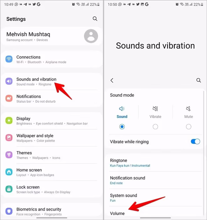 Samsung Voluminnstillinger
