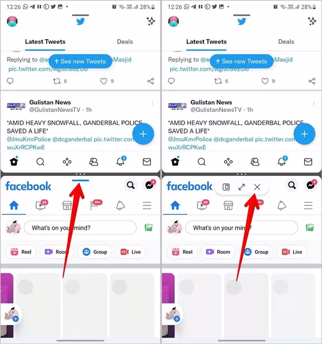 Samsung delt skjerm omorganisere Lukk app