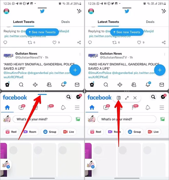 Samsung delt skjerm popup-visning fra apper