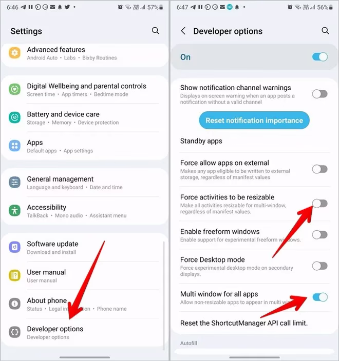 Samsung Split Screen Force Resize