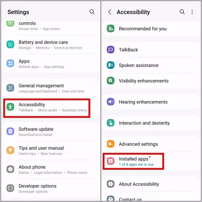 Tilgjengelighetsinnstillinger på Android