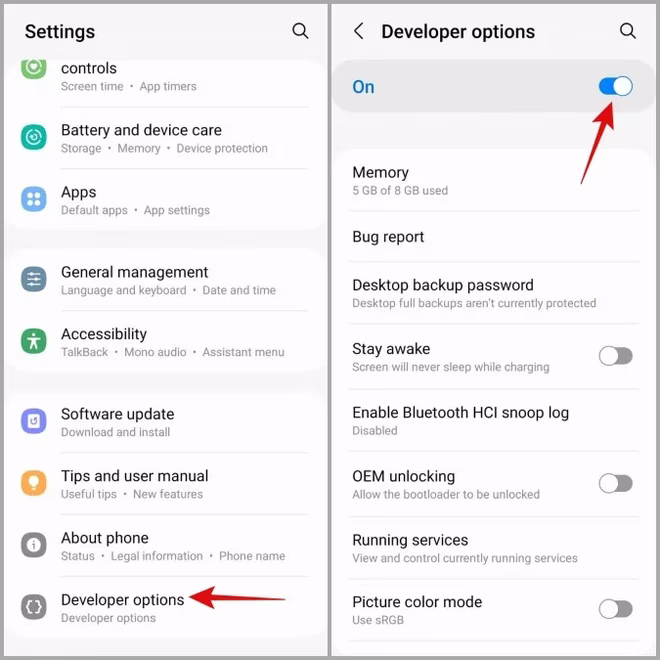 Slå av utvikleralternativer på Android